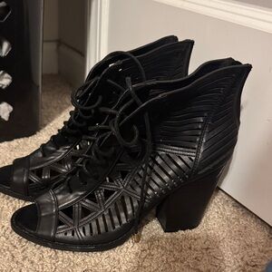 Hot Tomato Black Lace-Up Heeled Sandals